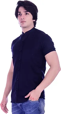 Stylish Blue Cotton Blend Short Sleeves Shirt For Men-thumb2