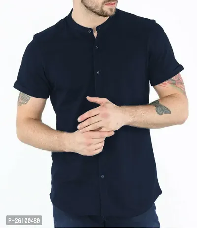 Stylish Blue Cotton Blend Short Sleeves Shirt For Men-thumb0