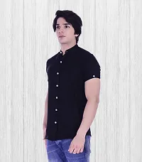 Stylish Black Cotton Blend Short Sleeves Shirt For Men-thumb2