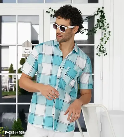 Stylish Blue Pure Cotton Short Sleeves Shirt For Men