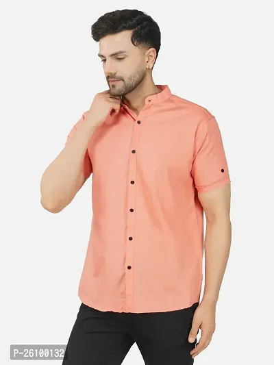 Stylish Peach Cotton Blend Short Sleeves Shirt For Men-thumb0