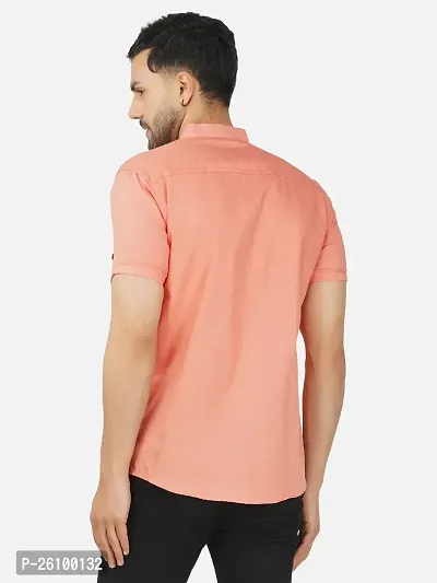 Stylish Peach Cotton Blend Short Sleeves Shirt For Men-thumb2