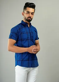 Stylish Blue Pure Cotton Short Sleeves Shirt For Men-thumb2