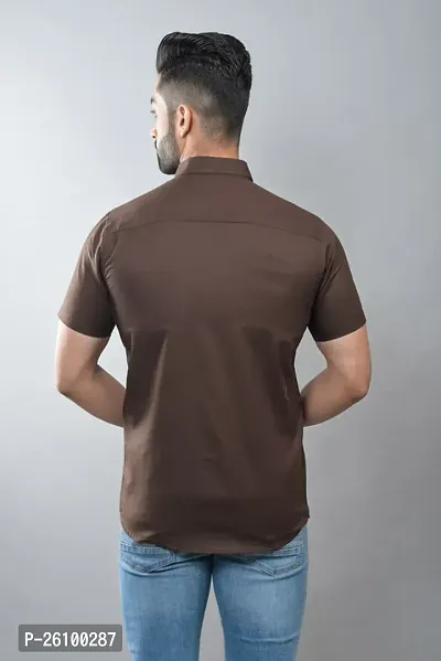 Stylish Brown Cotton Linen Short Sleeves Shirt For Men-thumb2