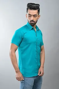 Stylish Light Green Cotton Linen Short Sleeves Shirt For Men-thumb2