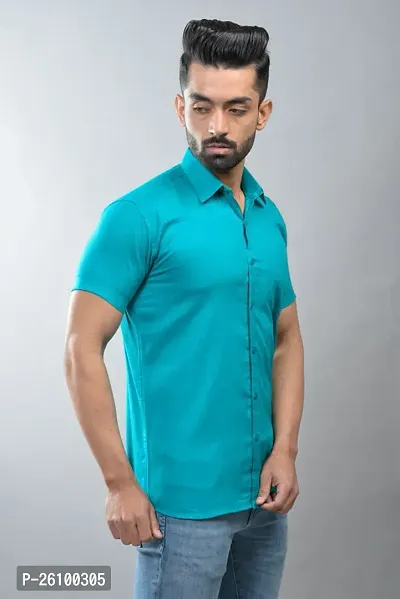 Stylish Light Green Cotton Linen Short Sleeves Shirt For Men-thumb3