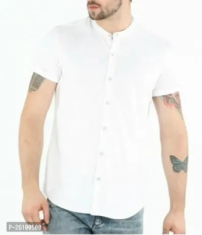 Stylish White Cotton Blend Short Sleeves Shirt For Men-thumb0
