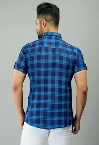 Stylish Blue Cotton Blend Short Sleeves Shirt For Men-thumb1