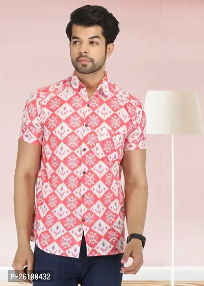 Stylish Pink Cotton Blend Short Sleeves Shirt For Men