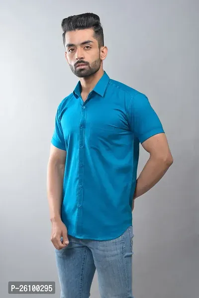 Stylish Blue Cotton Linen Short Sleeves Shirt For Men-thumb3