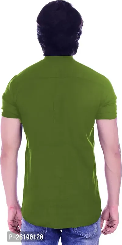 Stylish Green Cotton Blend Short Sleeves Shirt For Men-thumb2