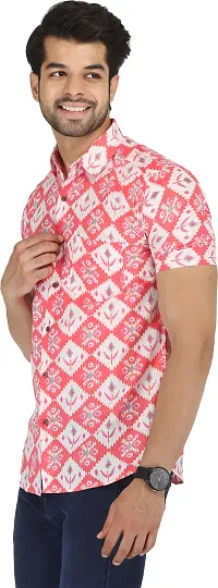 Stylish Pink Cotton Blend Short Sleeves Shirt For Men-thumb2