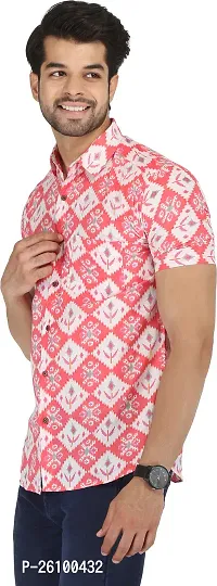 Stylish Pink Cotton Blend Short Sleeves Shirt For Men-thumb3