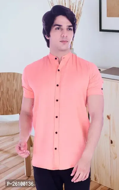 Stylish Pink Cotton Blend Short Sleeves Shirt For Men-thumb0