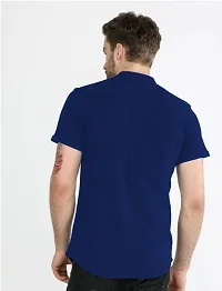 Stylish Dark Blue Cotton Blend Short Sleeves Shirt For Men-thumb1