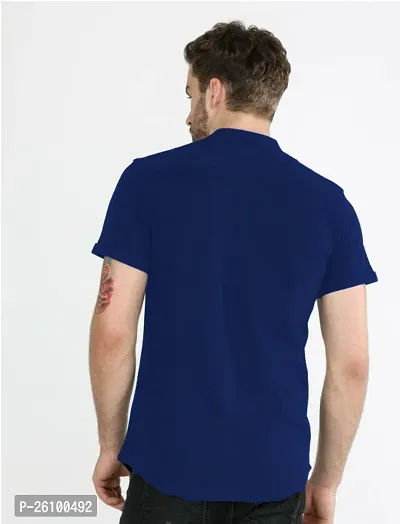 Stylish Dark Blue Cotton Blend Short Sleeves Shirt For Men-thumb3