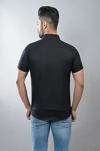 Stylish Black Cotton Linen Short Sleeves Shirt For Men-thumb1