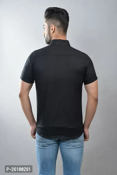 Stylish Black Cotton Linen Short Sleeves Shirt For Men-thumb2