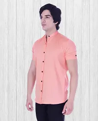 Stylish Pink Cotton Blend Short Sleeves Shirt For Men-thumb2