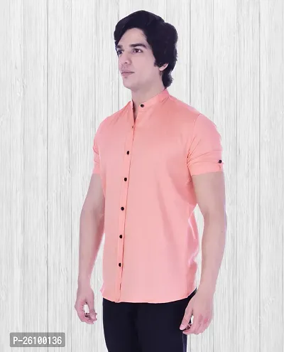 Stylish Pink Cotton Blend Short Sleeves Shirt For Men-thumb3