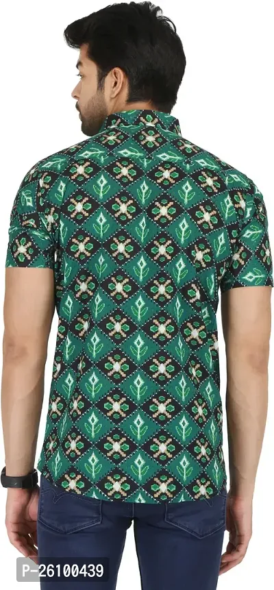 Stylish Green Cotton Blend Short Sleeves Shirt For Men-thumb2