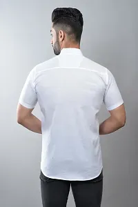 Stylish White Cotton Linen Short Sleeves Shirt For Men-thumb1