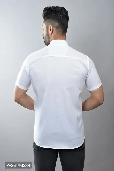 Stylish White Cotton Linen Short Sleeves Shirt For Men-thumb2