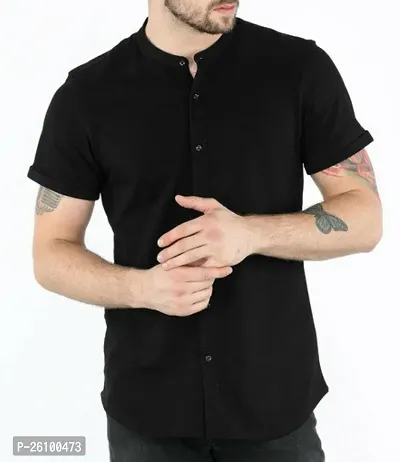 Stylish Black Cotton Blend Short Sleeves Shirt For Men-thumb0