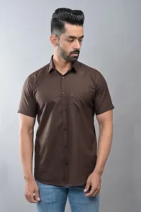 Stylish Brown Cotton Linen Short Sleeves Shirt For Men-thumb2