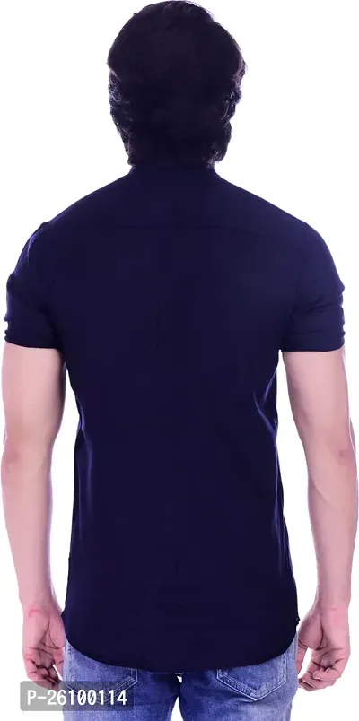 Stylish Blue Cotton Blend Short Sleeves Shirt For Men-thumb2