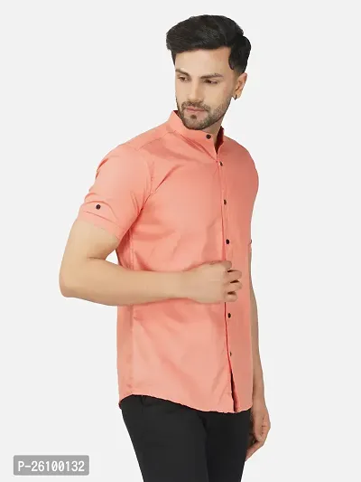 Stylish Peach Cotton Blend Short Sleeves Shirt For Men-thumb3