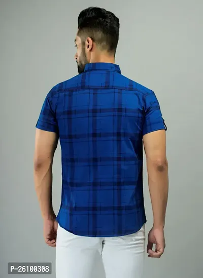 Stylish Blue Pure Cotton Short Sleeves Shirt For Men-thumb2