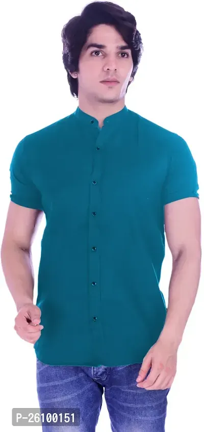 Stylish Dark Blue Cotton Blend Short Sleeves Shirt For Men