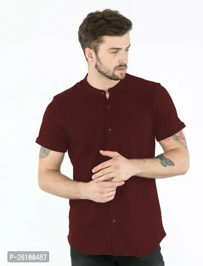 Stylish Maroon Cotton Blend Short Sleeves Shirt For Men-thumb0