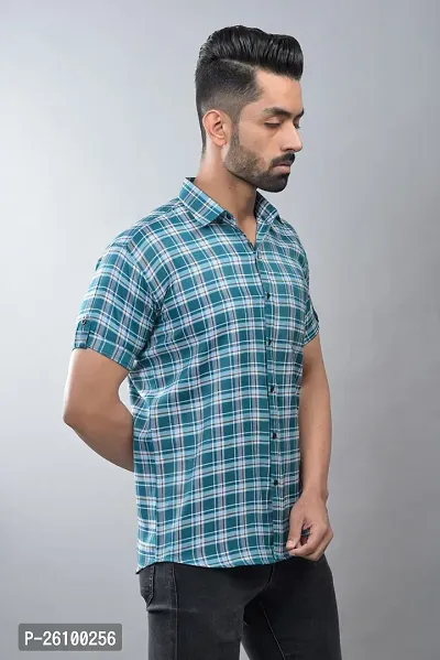 Stylish Blue Cotton Blend Short Sleeves Shirt For Men-thumb3