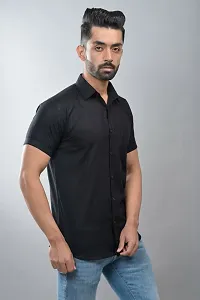 Stylish Black Cotton Linen Short Sleeves Shirt For Men-thumb2