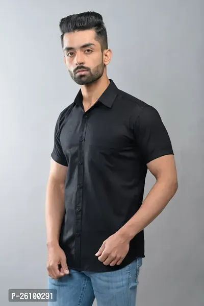 Stylish Black Cotton Linen Short Sleeves Shirt For Men-thumb0