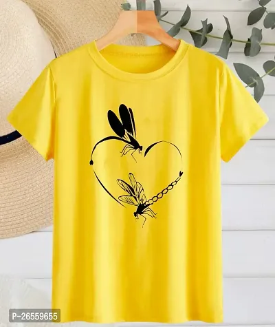 Women Graphic Print Round Neck Cotton Blend YELLOW T-Shirt