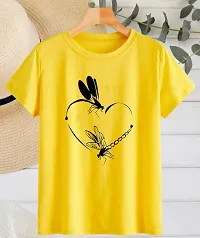 Women Graphic Print Round Neck Cotton Blend YELLOW T-Shirt-thumb3