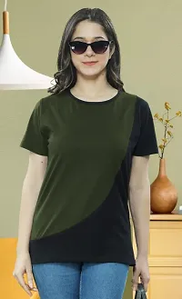 Women Solid Round Neck Cotton Blend Maroon, Green, Light Green T-Shirt-thumb1