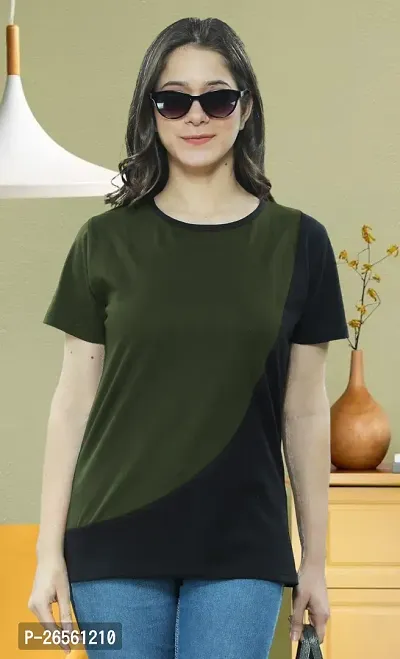 Women Solid Round Neck Cotton Blend Maroon, Green, Light Green T-Shirt-thumb3