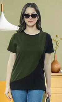 Women Solid Round Neck Cotton Blend Maroon, Green, Light Green T-Shirt-thumb4