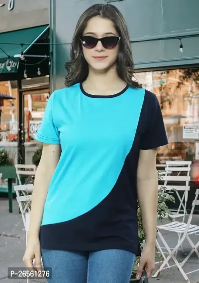 Women Solid Round Neck Cotton Blend T-Shirt-thumb0