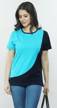 Women Solid Round Neck Cotton Blend T-Shirt-thumb3