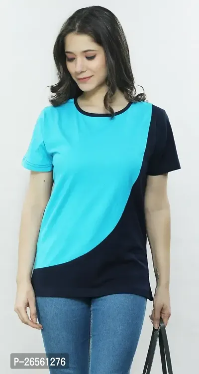 Women Solid Round Neck Cotton Blend T-Shirt-thumb4