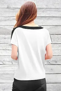 Women Solid Round Neck Cotton Blend White T-Shirt-thumb2