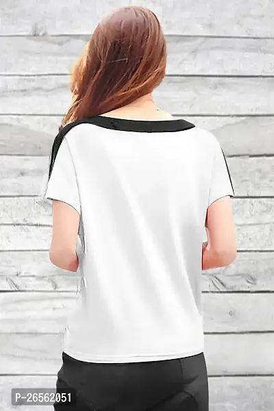 Women Solid Round Neck Cotton Blend White T-Shirt-thumb3