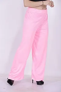 Stylish Pink Polyester Blend Solid Palazzo For Women-thumb4