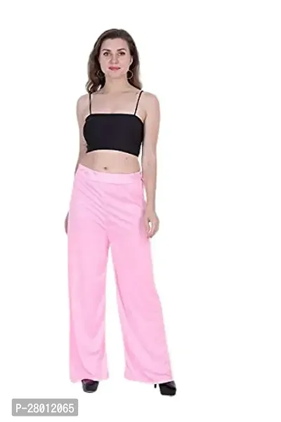 Stylish Pink Polyester Blend Solid Palazzo For Women-thumb0