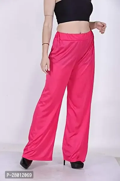 Stylish Pink Polyester Blend Solid Palazzo For Women-thumb5